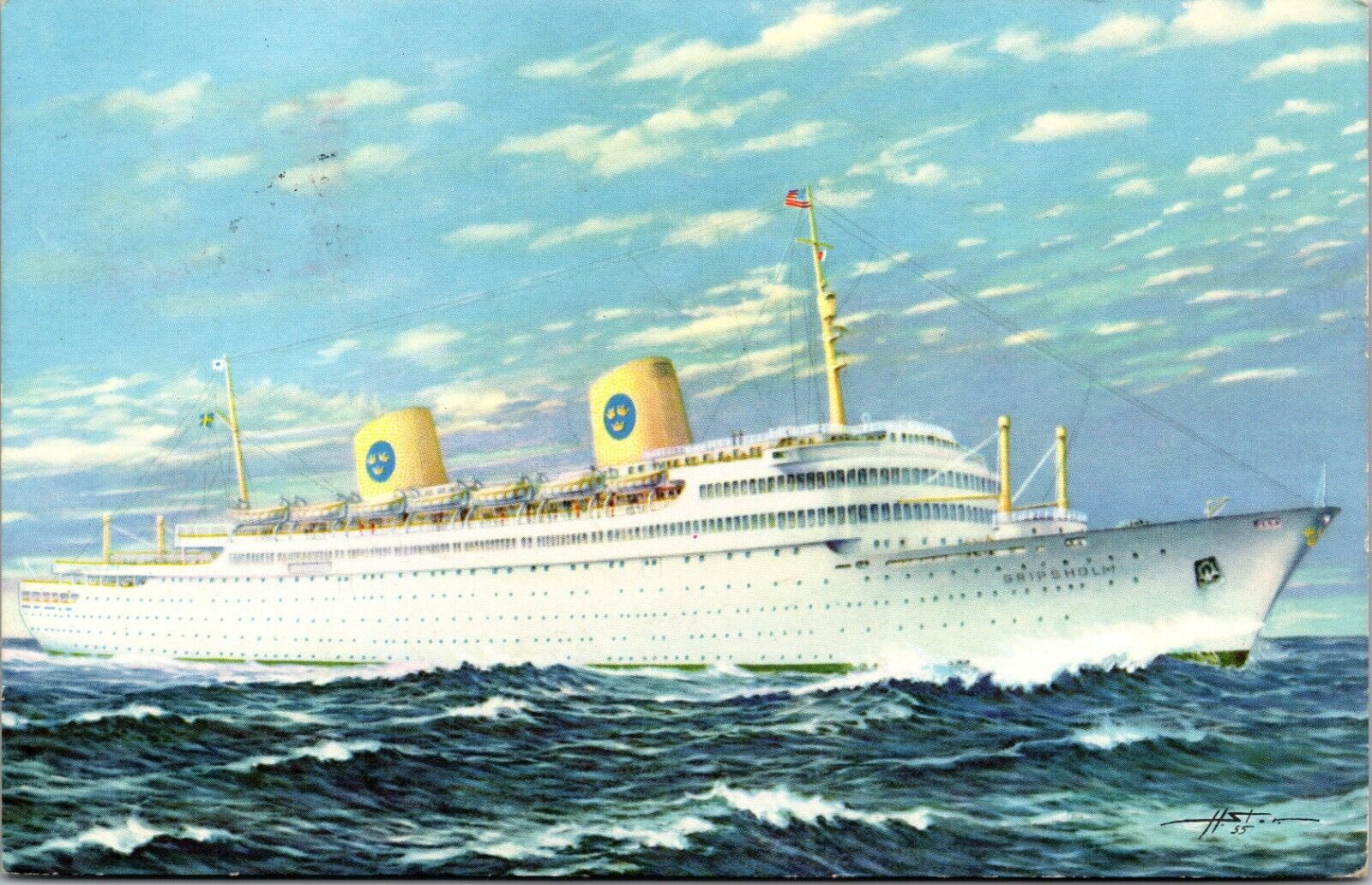 MS Gripsholm May 1957 Maiden Voyage Steam Ship Printed Postcard Posted A1332
