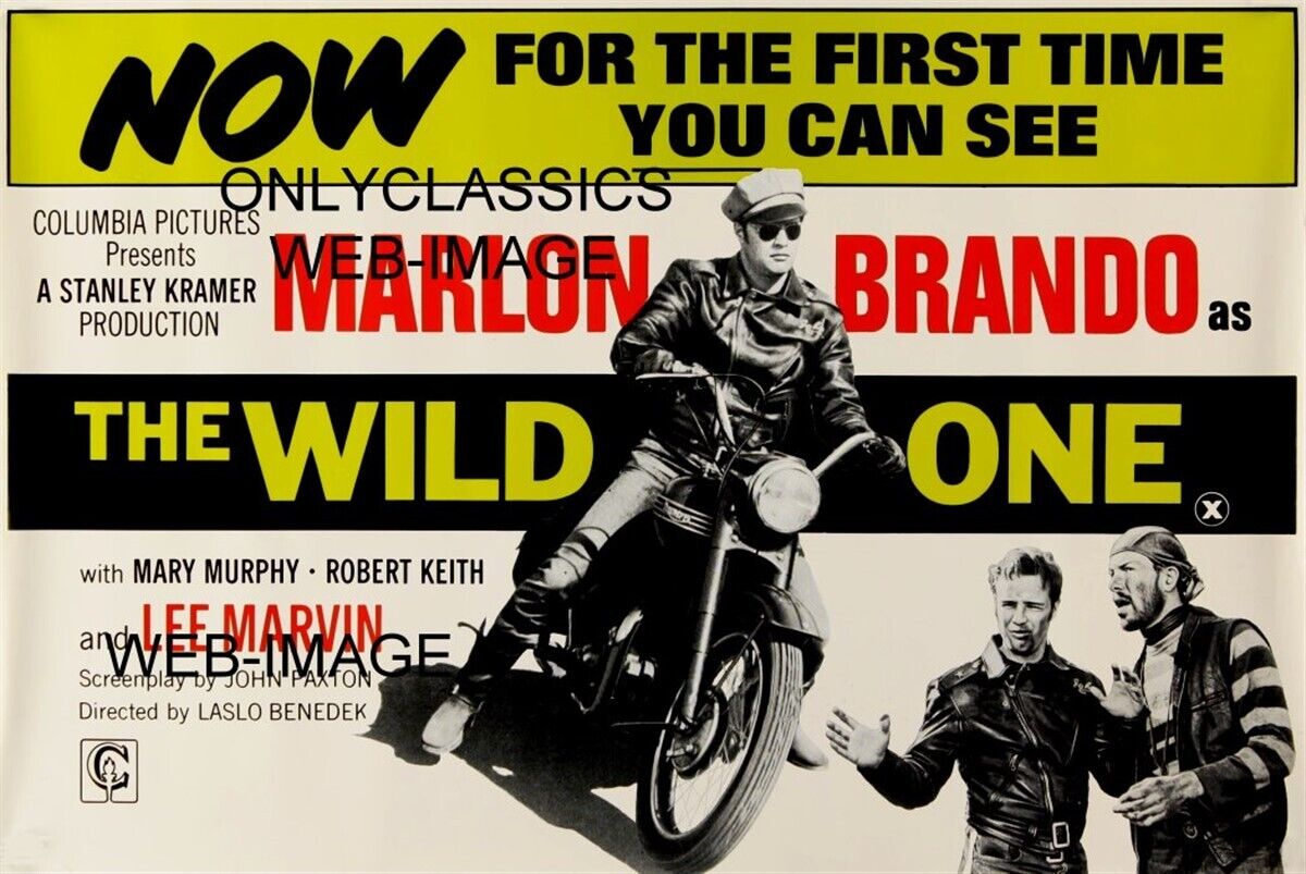 1954 THE WILD ONE MARLON BRANDO ON TRIUMPH MOTORCYCLE MOVIE POSTER BAD BOY GANG