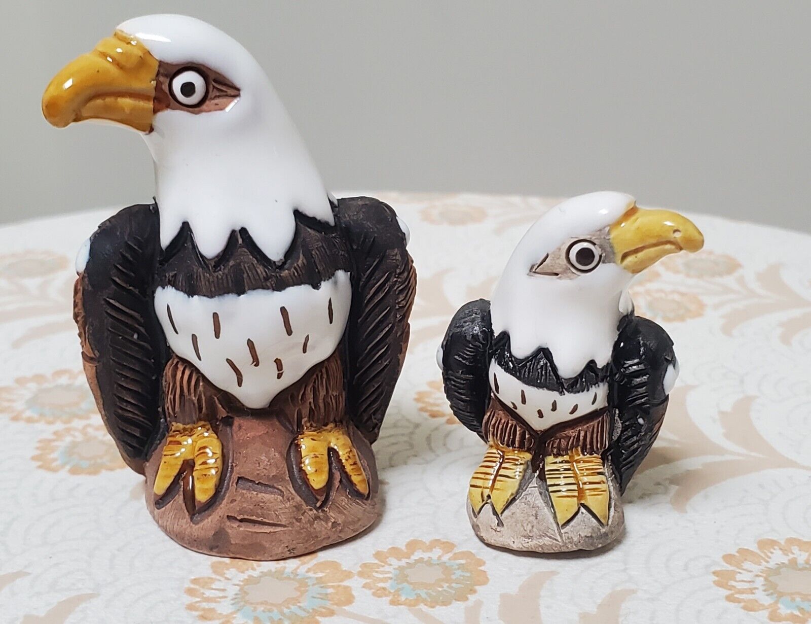 Peruvian Handmade Clay Pottery BALD EAGLE Figurines FIgurine Peru Art LEPS Set 2