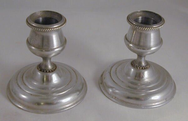 Pair of Vintage Unmarked Aluminum Canclesticks in Graceful Classic Shape