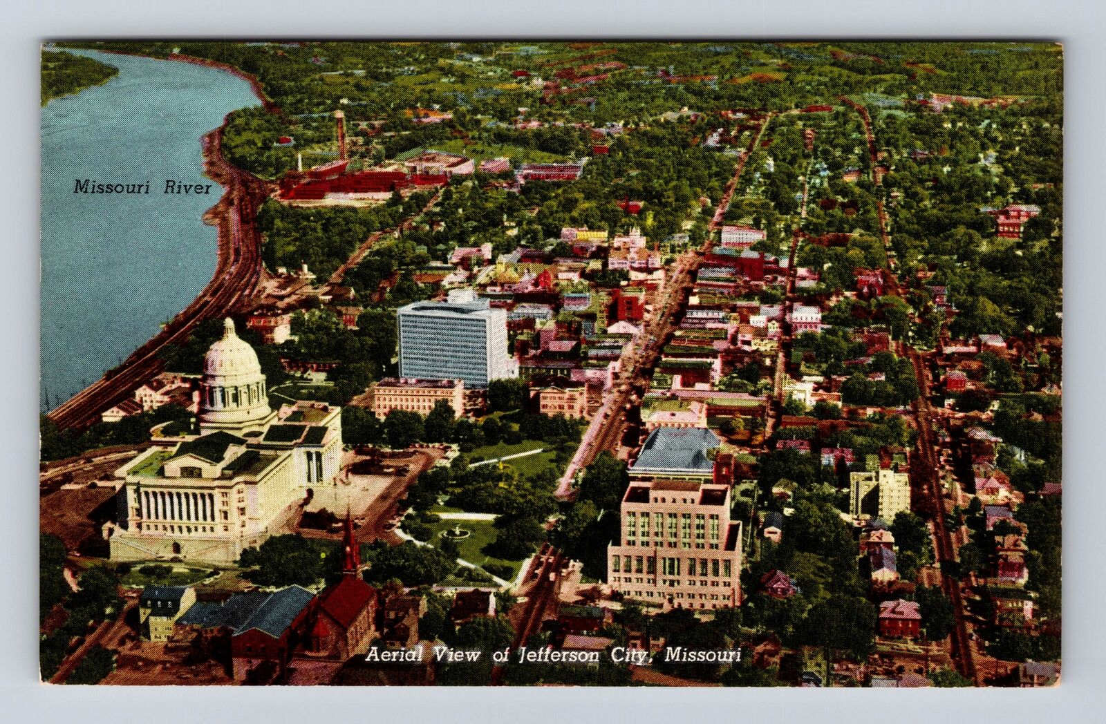 Jefferson City MO-Missouri, Aerial View Jefferson City MO River Vintage Postcard