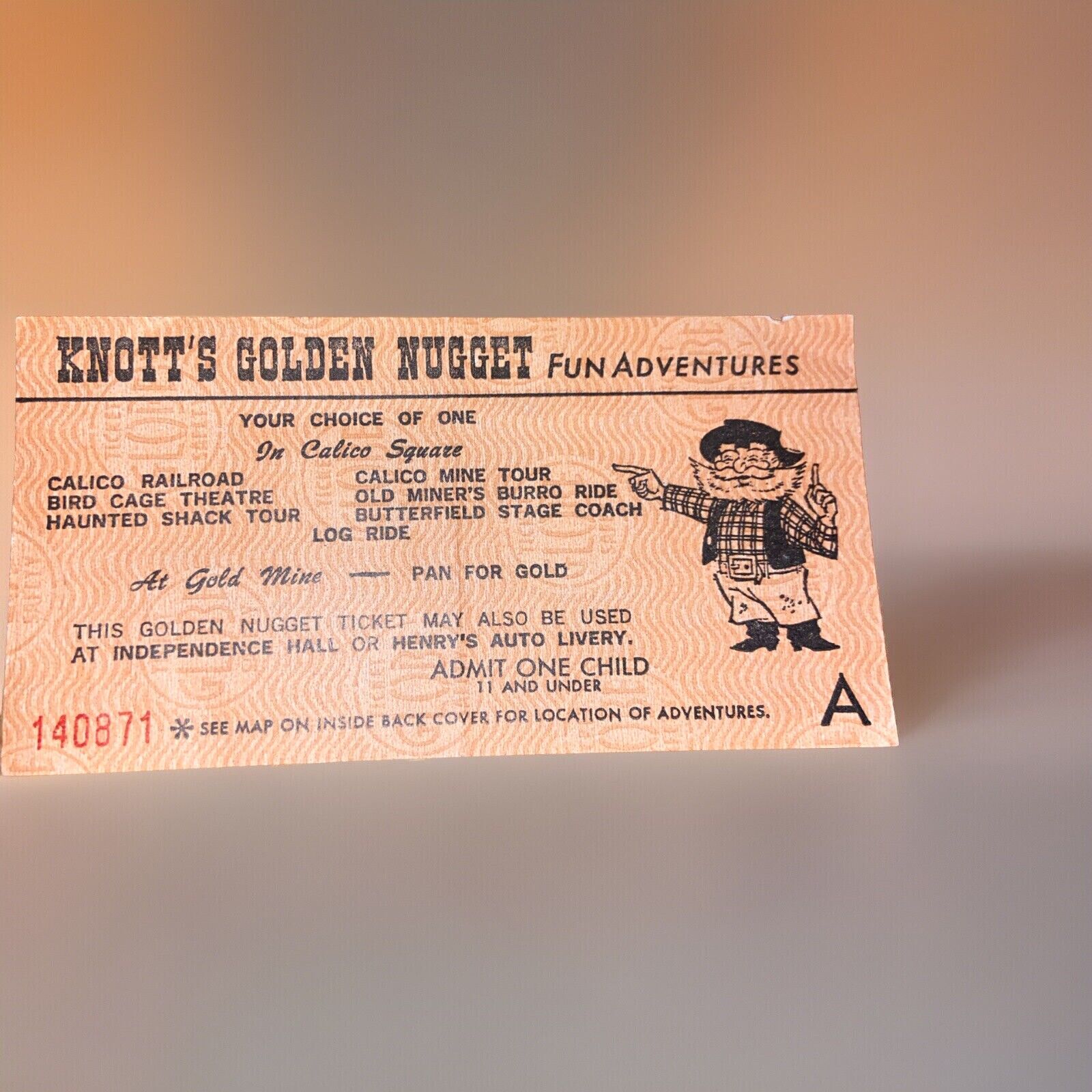 Knott’s Golden Nugget Fun Adventure Vintage Ticket