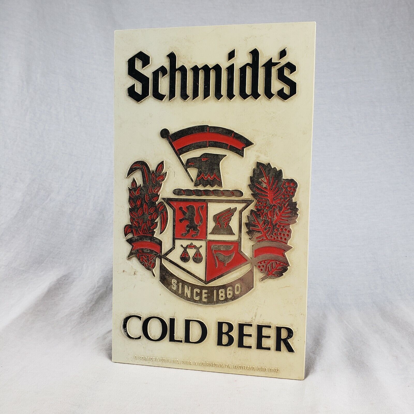 Vintage Schmidt\'s Cold Beer Sign C. Schmidt & Sons Breweriana Bar Advertising