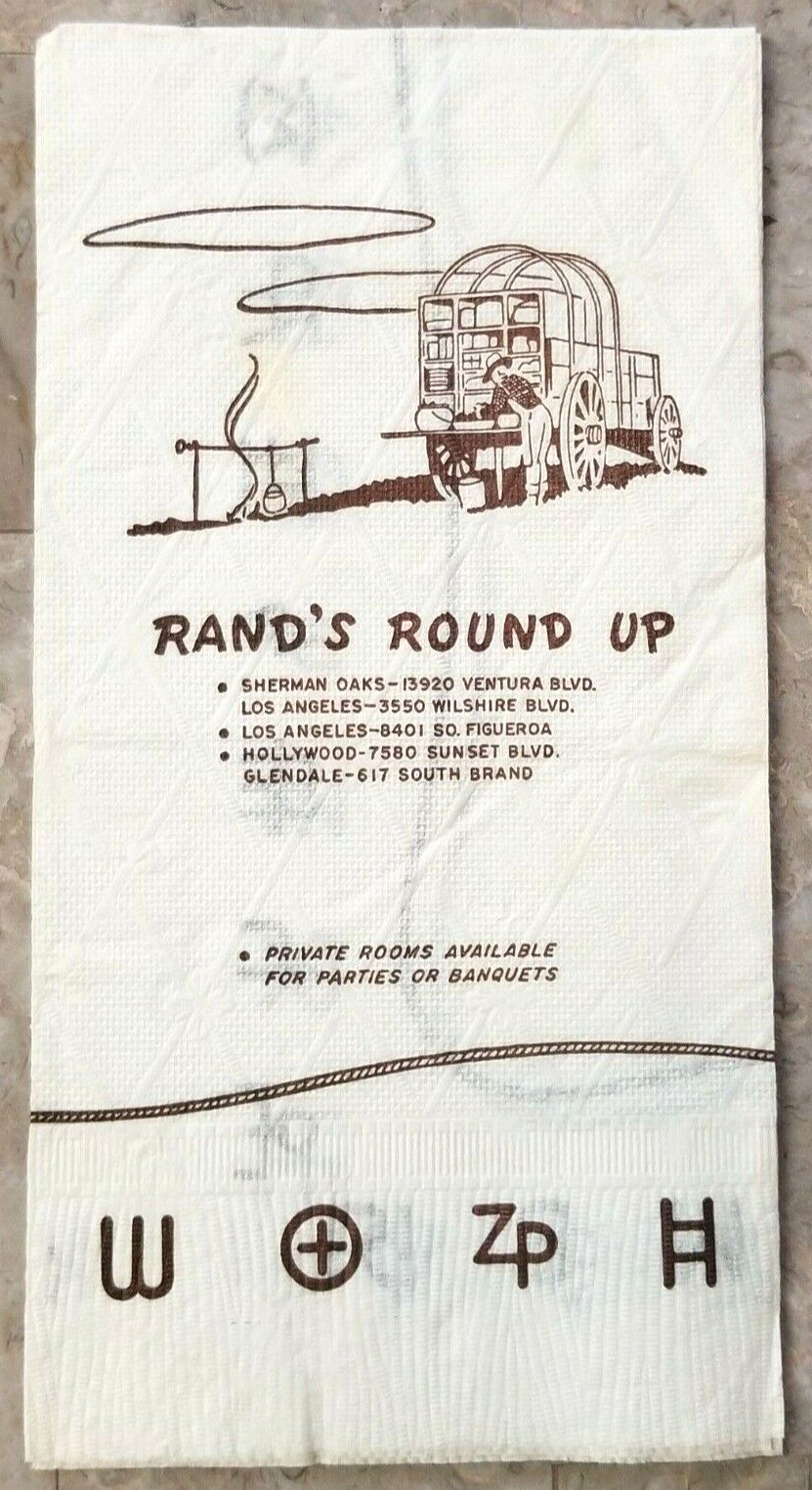 Rand\'s Round Up - Rach Stly Breakfast Napkin - Sherman Oaks LA Hollywood - RARE