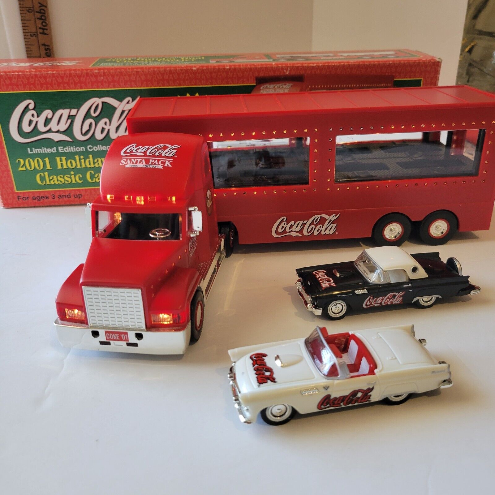 Coca-Cola 2001 Holiday Dual Classic Carrier Truck w/ 55 and 57 Ford Thunderbirds