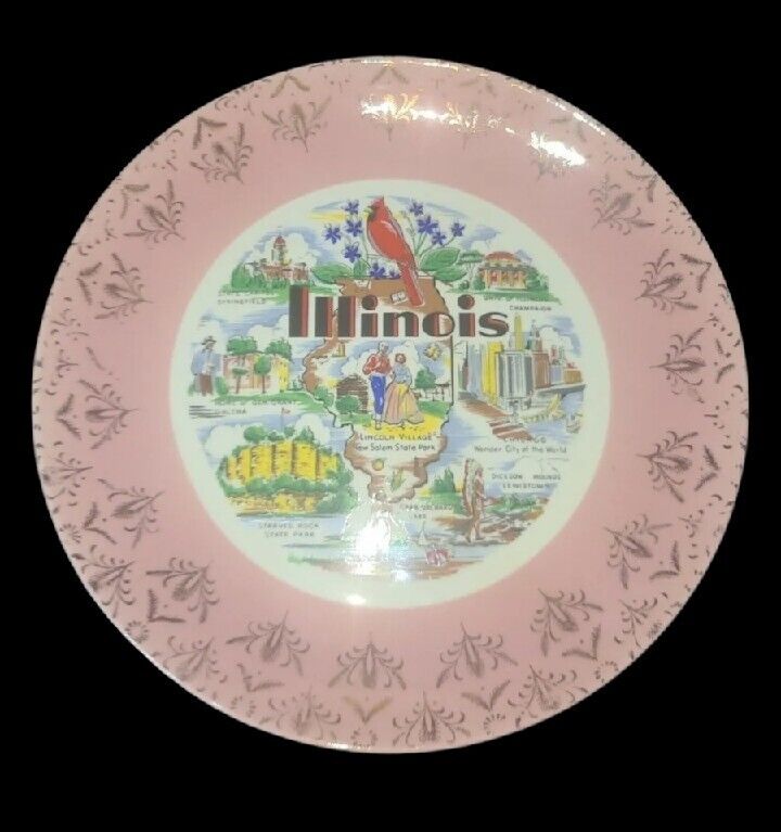 Vintage Illinois Collectible State Souvenir Plate Ceramic Kitsch Decor 10\