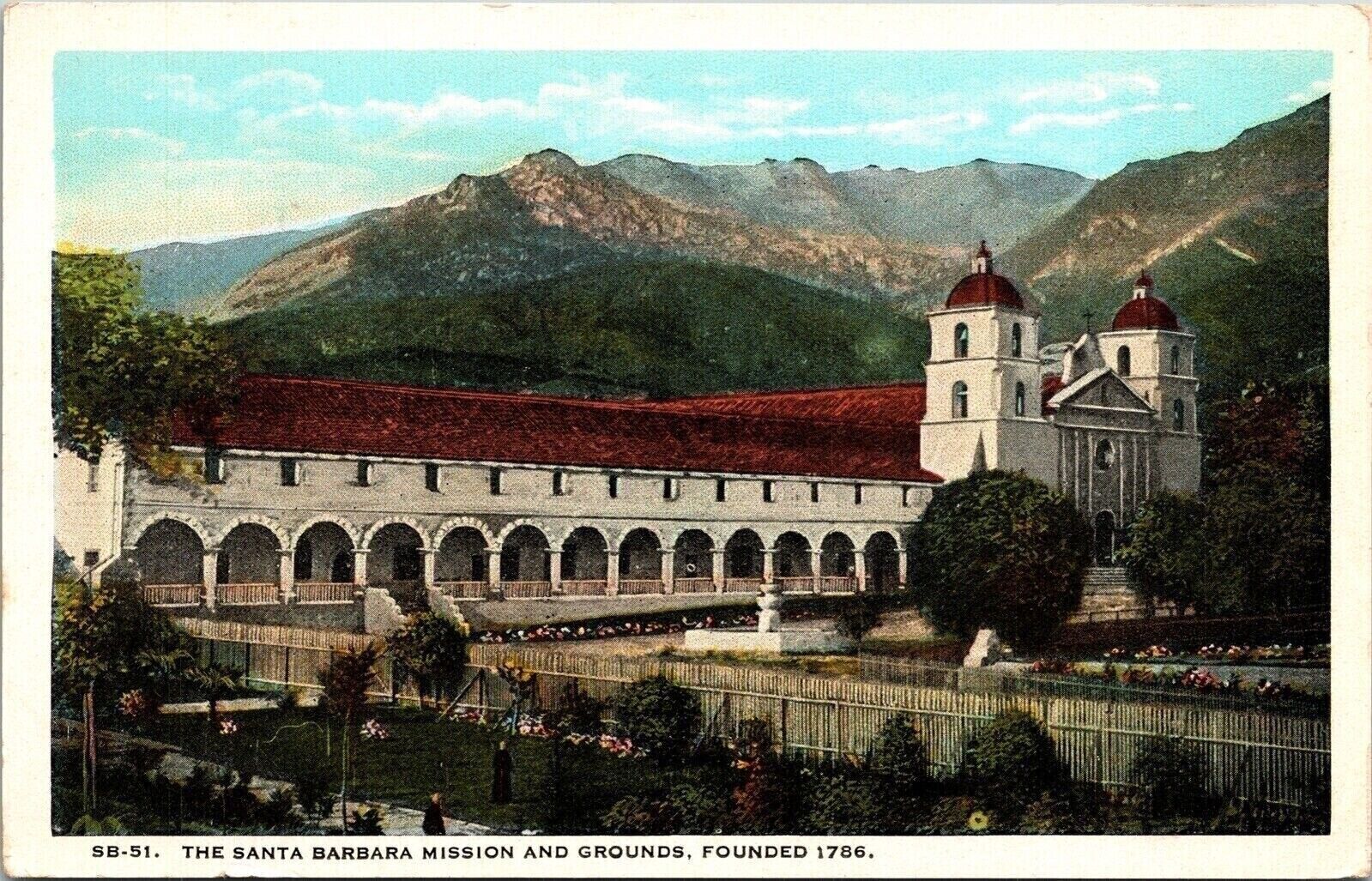 Santa Barbara Mission Grounds Founded 1786 WB Postcard UNP VTG Unused Vintage