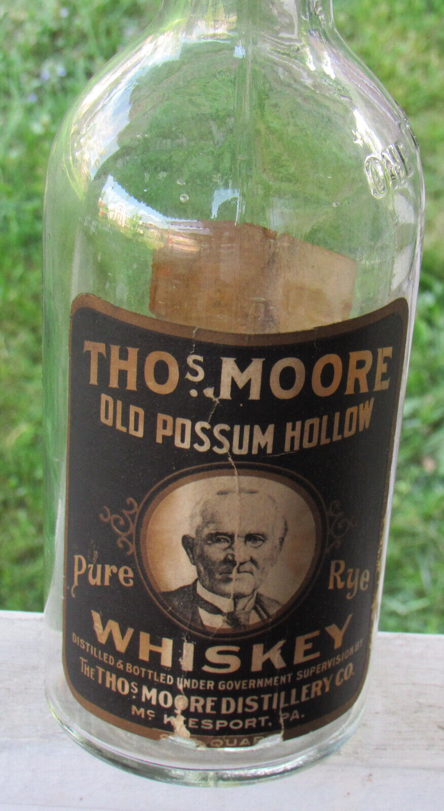 Vintage Thos Moore Old Possum Hollow Whiskey Bottle McKeesport Pa.