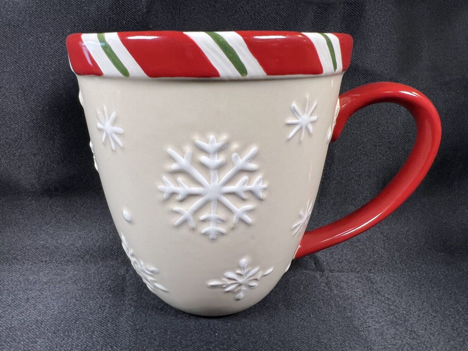 Longaberger Pottery Falling Snowflake Peppermint Twist Jumbo Coffee Mug