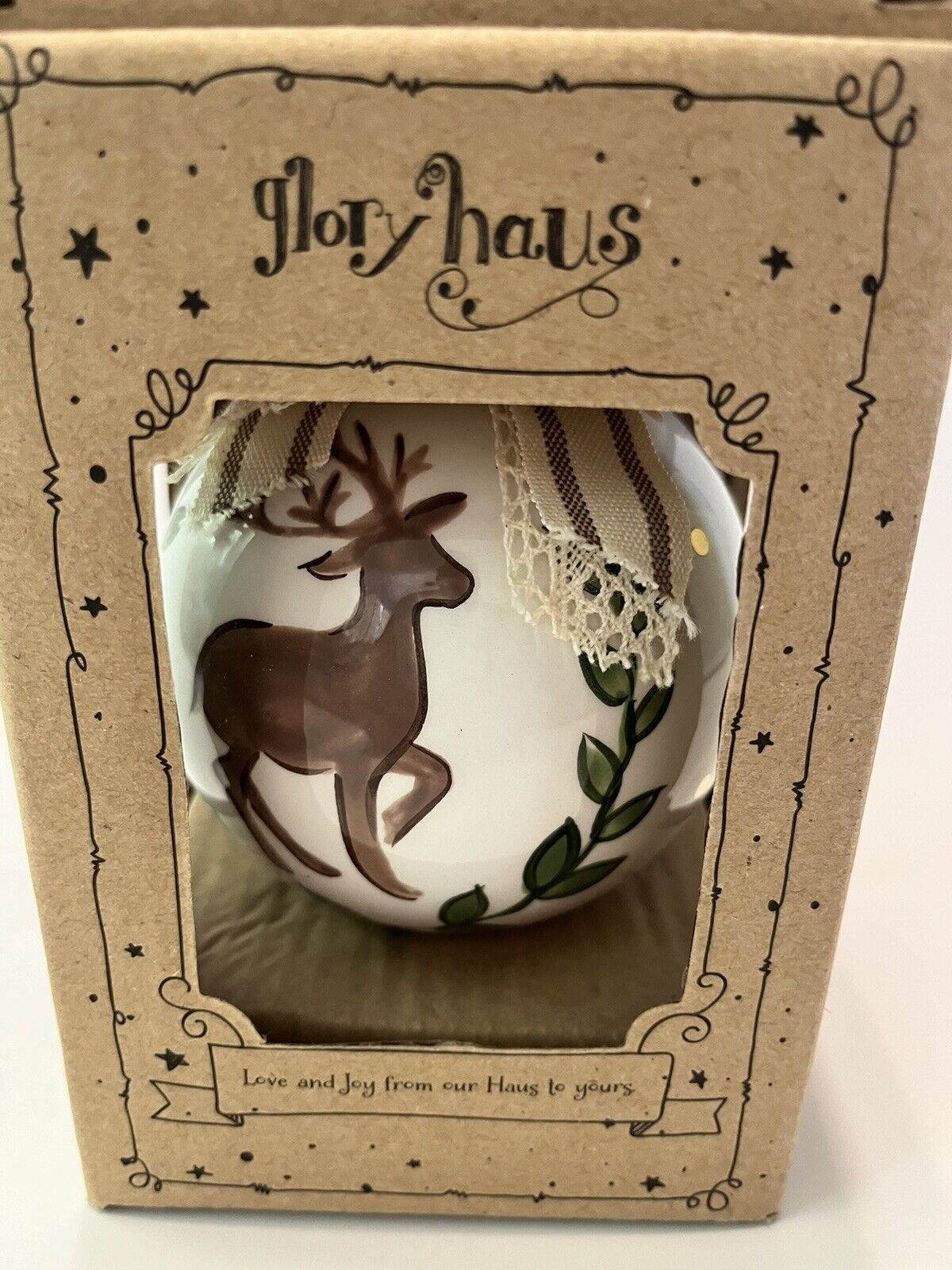 Merry Christmas Ya'll Ornament Reindeer And Laurel - Glory Haus