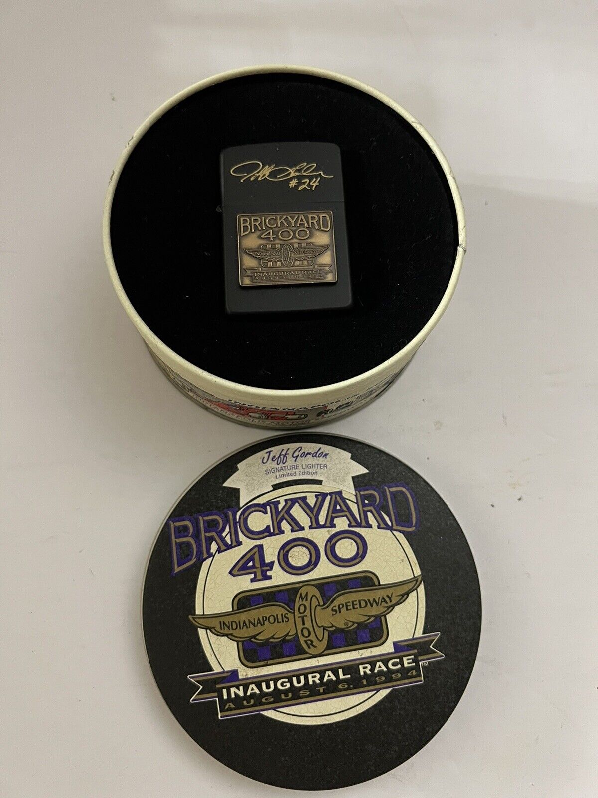 Zippo 1994 Jeff Gordon Brickyard 400 Pocket Cigarette Lighter & Tin Box