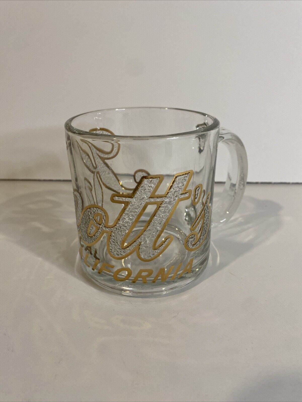 Vintage Coffee Cup Knott\'s California Clear Glass Coffee Mug Gold And Textured