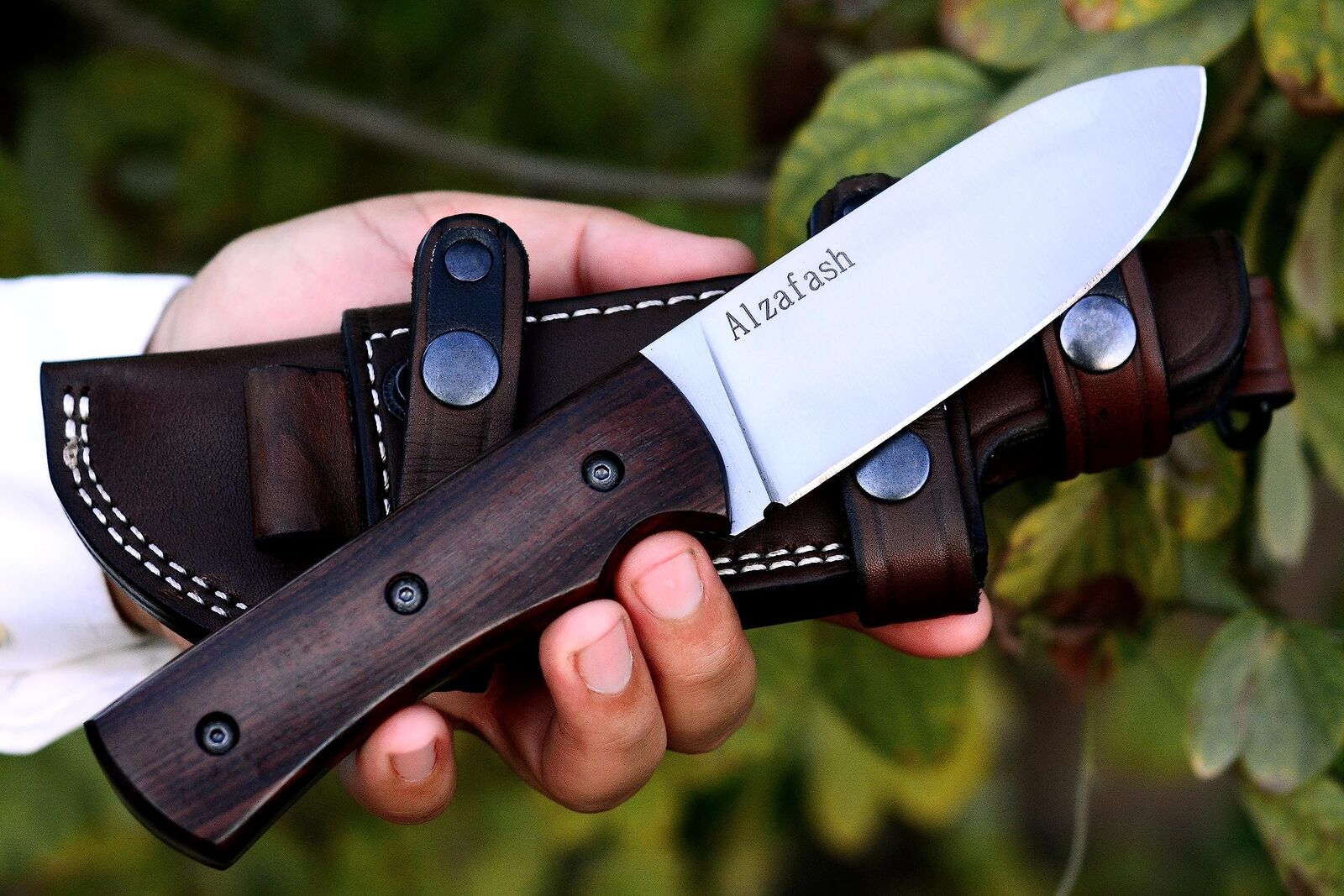 ALZAFASH Handmade Bushcraft Knife Hunting Knife with Sheath Horizontal Carr...