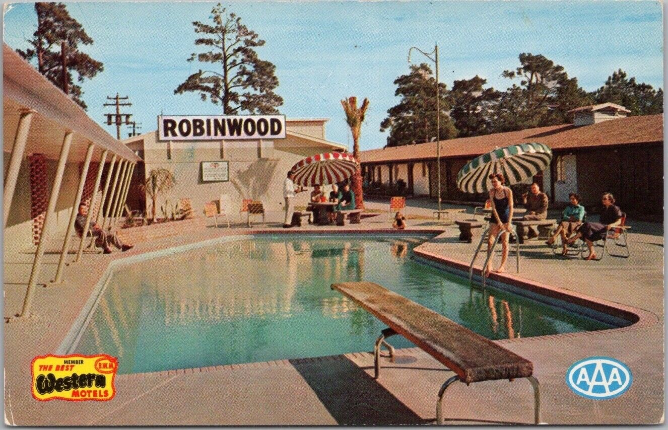 Vintage 1960s HOUSTON, Texas Postcard ROBINWOOD LODGE Highway 90 Roadside Unused