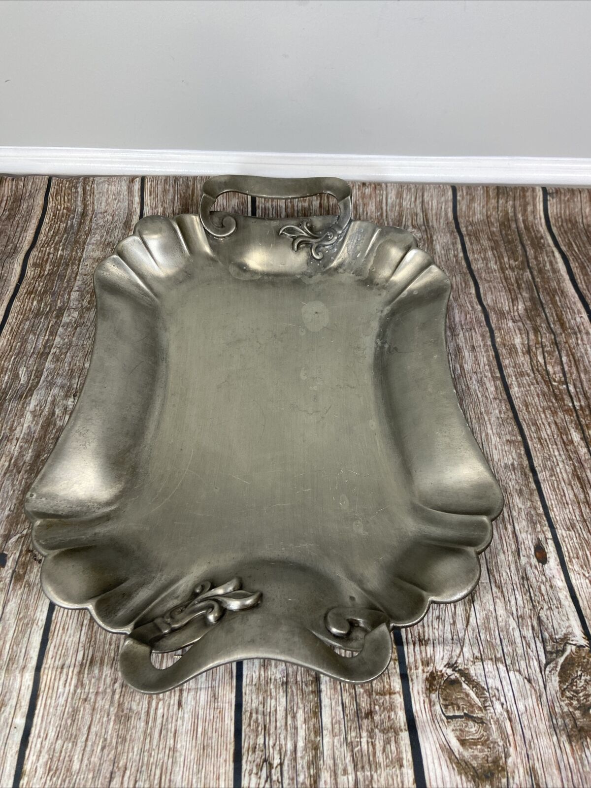 Vintage Metalars Peltro No Lead Pewter Tray 18 X13\'\' Handled Tray ~Made in Italy