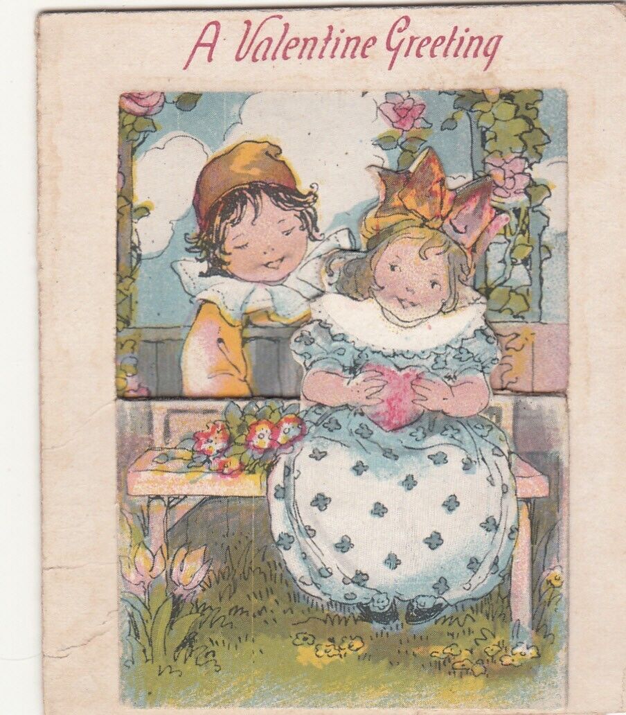 A Valentine Greeting Please Give Your Heart to Me Fence Folding Vict Card c1880s