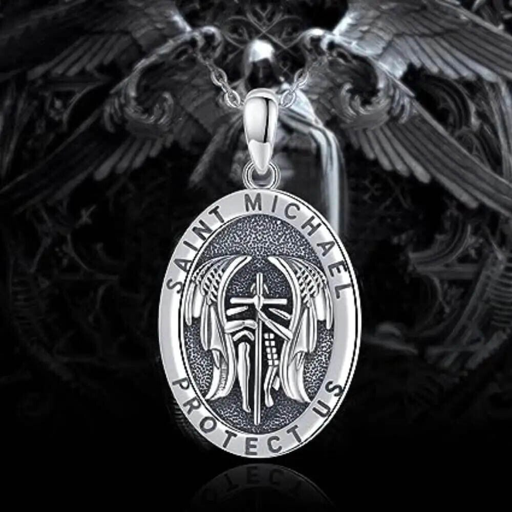 Archangel Saint St Michael Medal Pendant Necklace - Religious Protector Charm