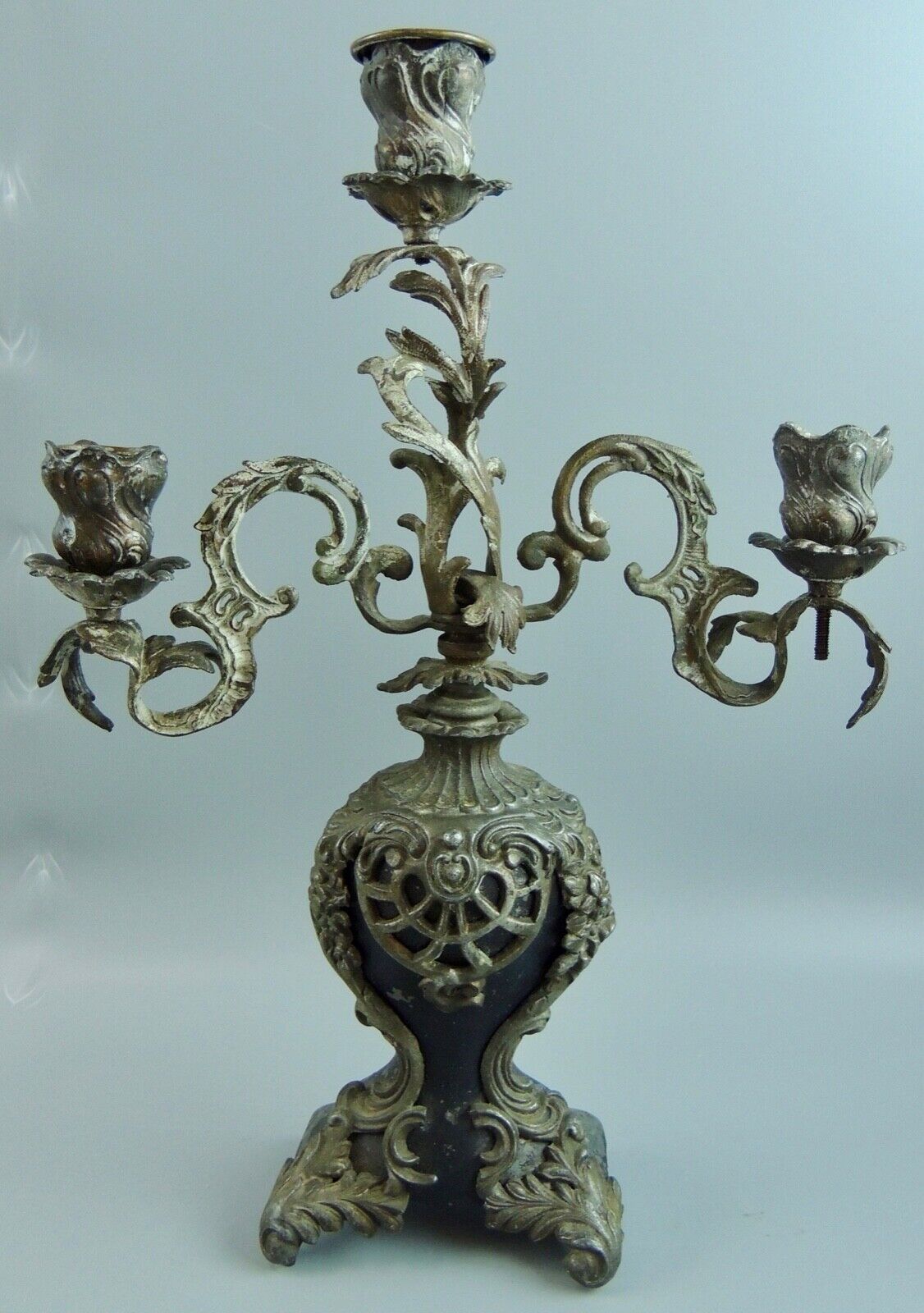 Antique French/Spanish Bronze and Mixed Material Ornate/Filigree Candelabra