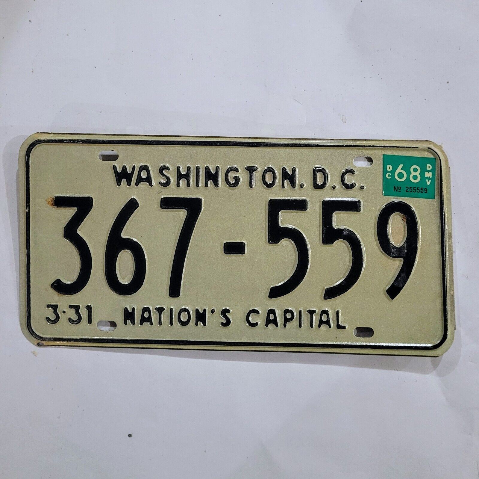1968 WASHINGTON DC  LICENSE PLATE 🔥FREE SHIPPING🔥~ 367 559 ~ VINTAGE ANTIQUE 