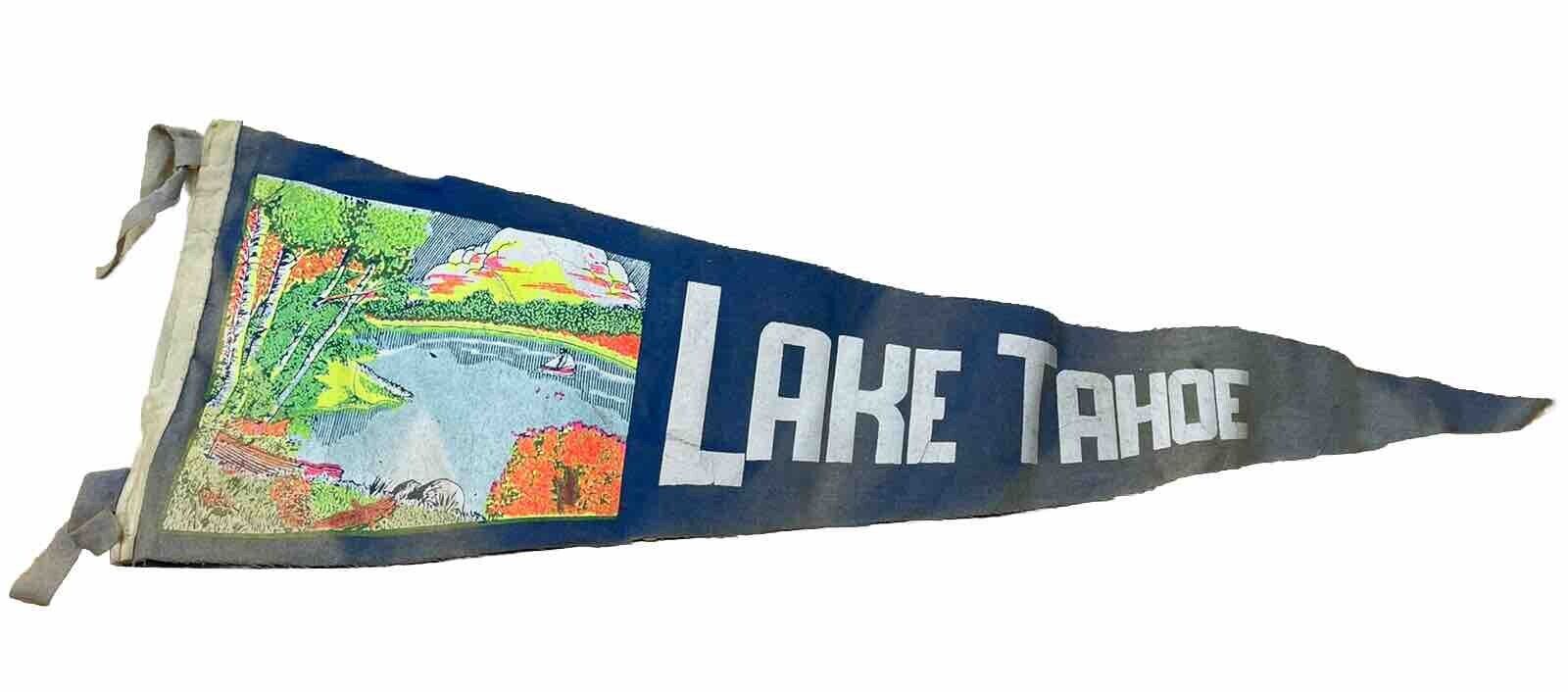 Vintage 50s 60s Lake Tahoe Felt Souvenir Tourist Pennant 8”x25” Rare