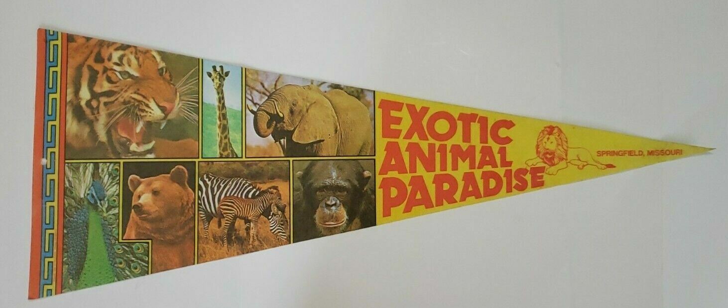 Vintage EXOTIC ANIMAL PARADISE Zoo Springfield, Missouri Travel Souvenir Pennant