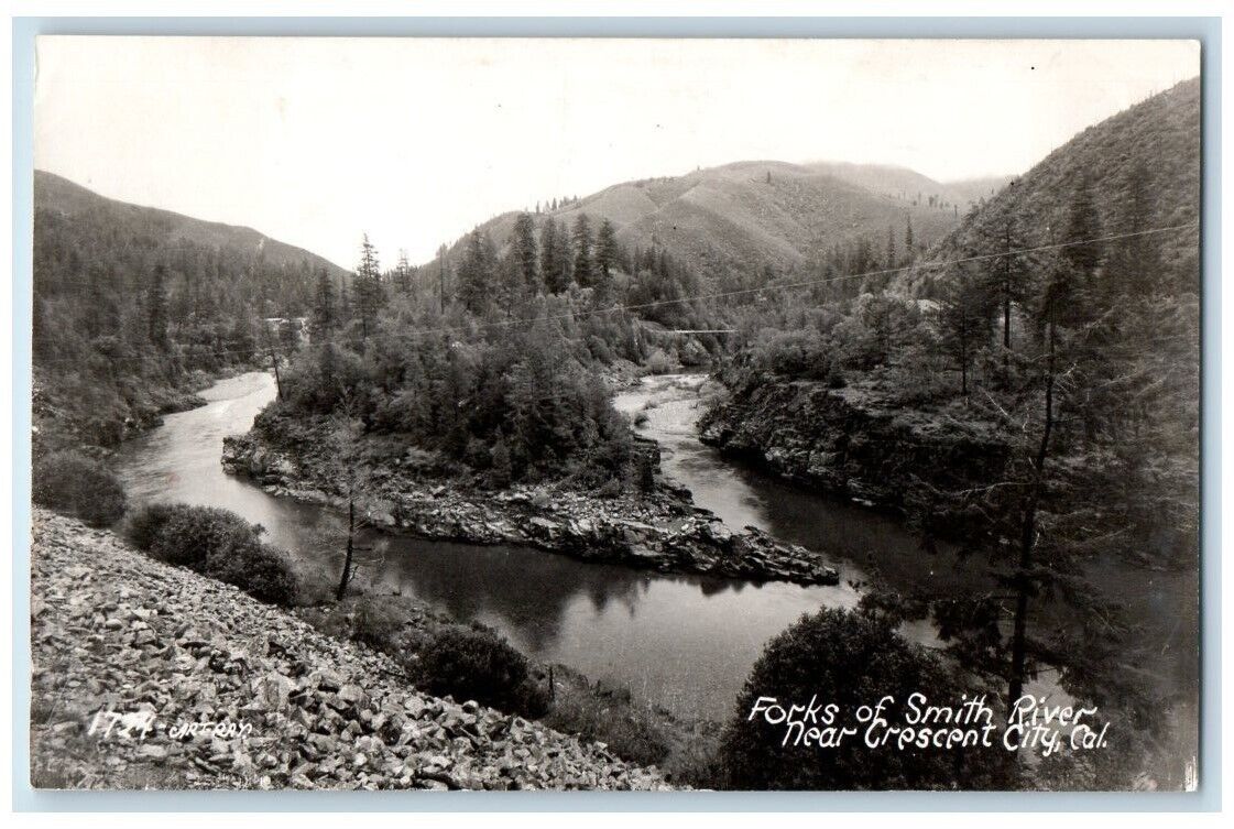 c1940\'s Smith River Forks View Near Crescent City CA RPPC Photo Postcard