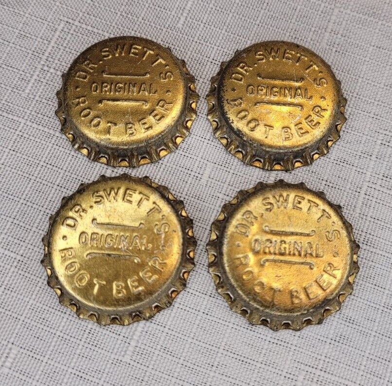 Dr. Swett\'s Original Rootbeer Rare 4 Vintage Metal Corked Soda Bottle Caps