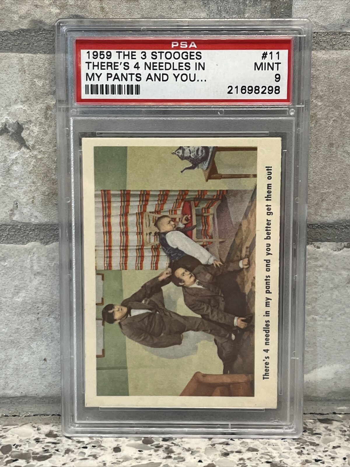 1959 Fleer The 3 Three Stooges There\'s 4 Needles In My Pants #11, PSA 9 Mint