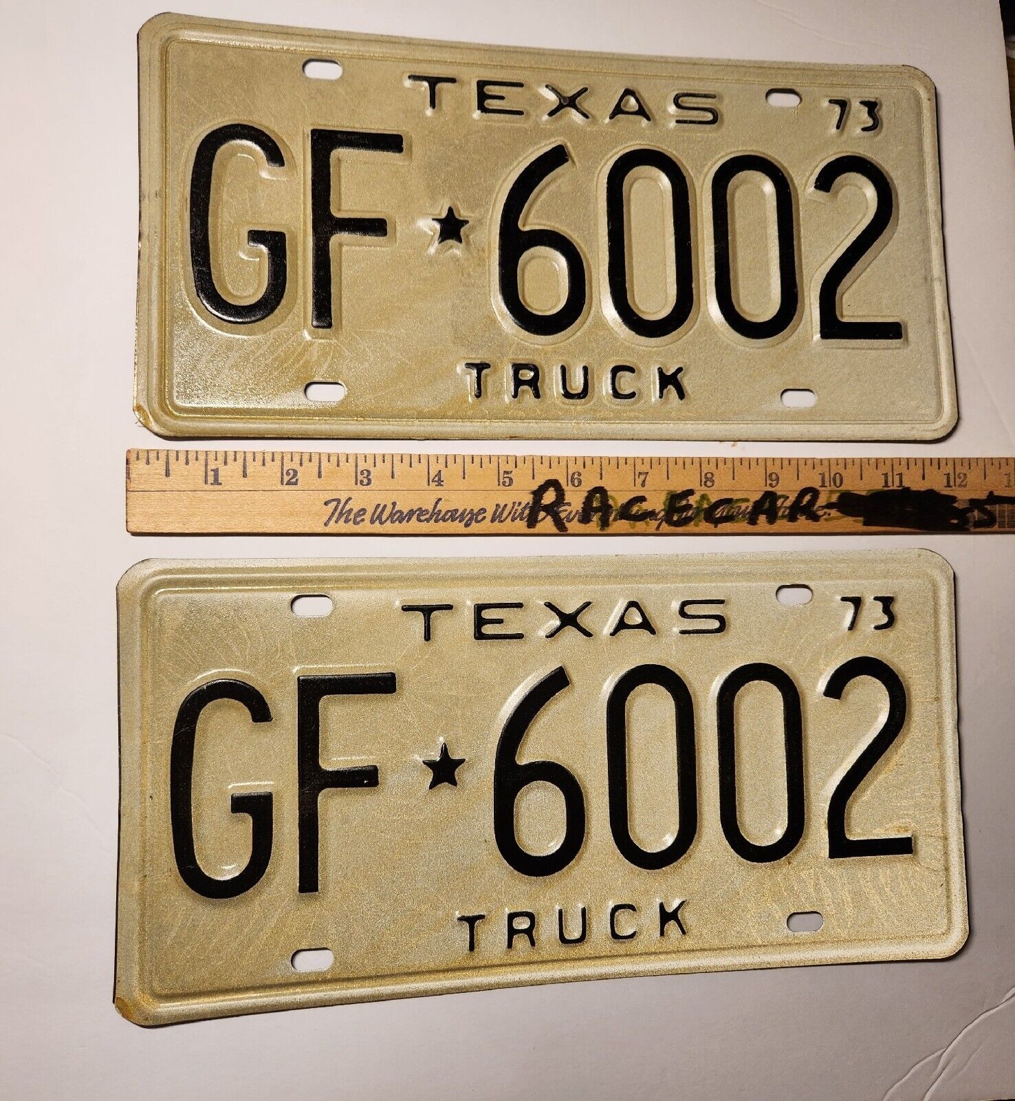 1973 Texas TRUCK  License  Plate Pair SET VINTAGE ANTIQUE CLASSIC  73 GF 6002