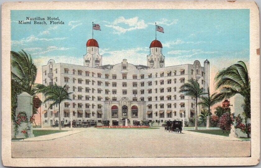 Vintage 1920s MIAMI BEACH, Florida Postcard NAUTILUS HOTEL Street View - Unused