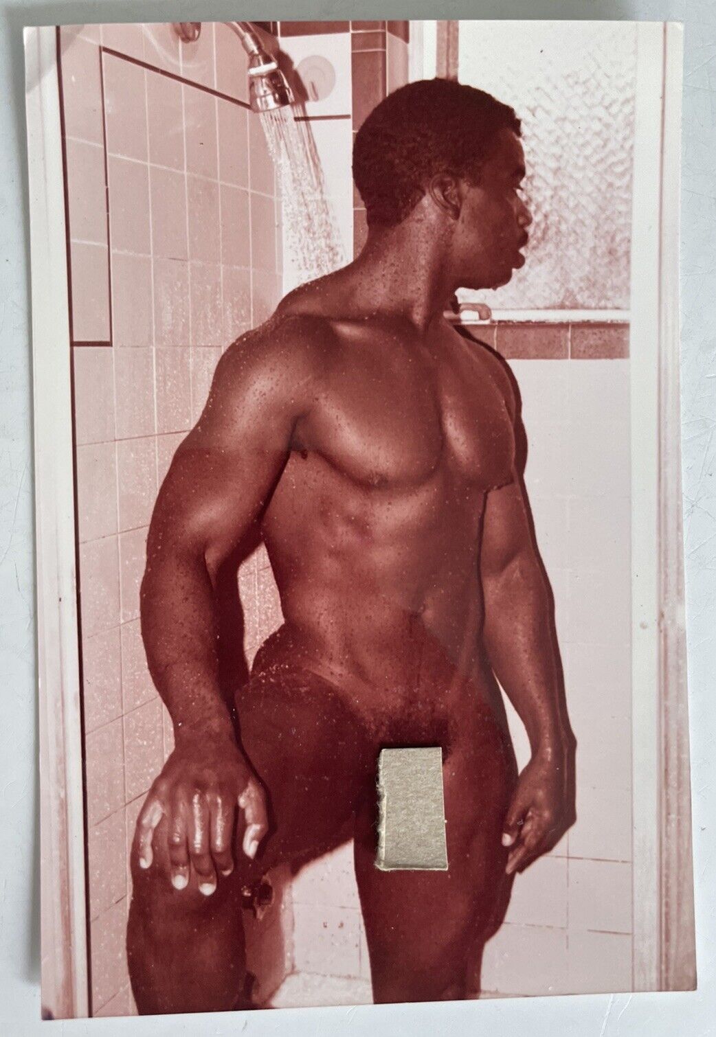 Vintage Gay Interest Photo of Wet Black Man in Shower 1990s 4x6