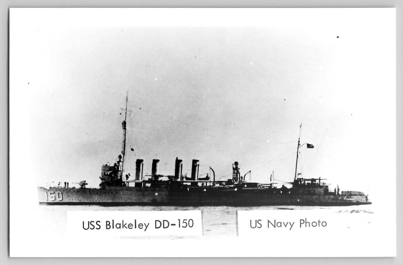 US Navy Ship Photo USS Destroyer Blakeley DD-160 RPPC Real Postcard WW2 WWII