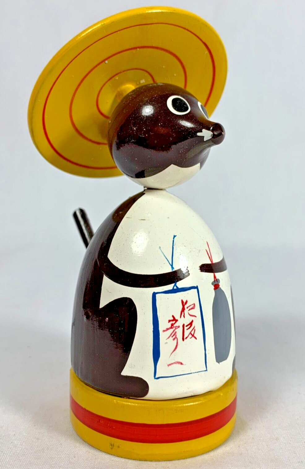 Tanuki Badger Japanese Folk Toy 4 Part Spinning Top Koma Transforms to Figurine