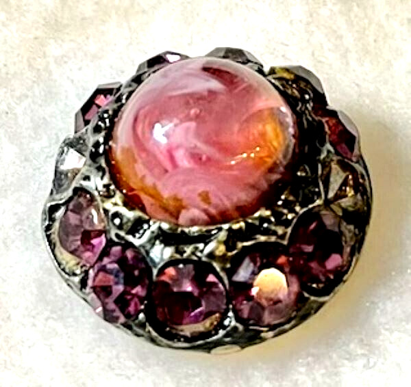Glorious  Antique  Pink  Glass Mounted in Metal Button