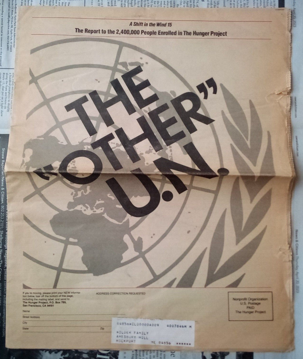 The Hunger Project Newspaper A Shift in the Wind - 1982