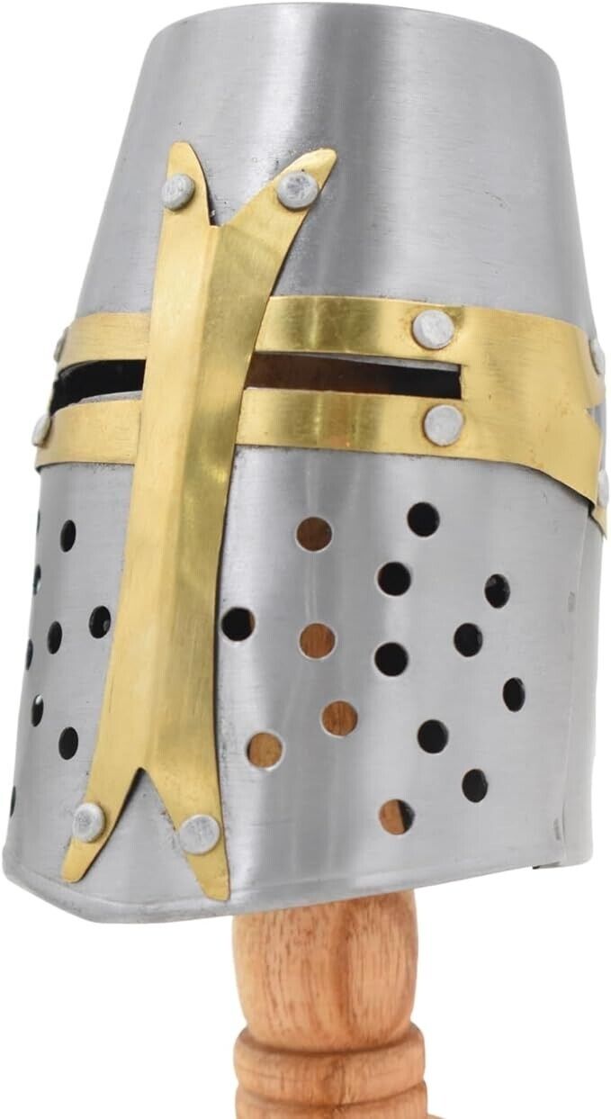 Medieval Warrior 18 Gauge Steel Mini Crusader Display Helmet with Stand