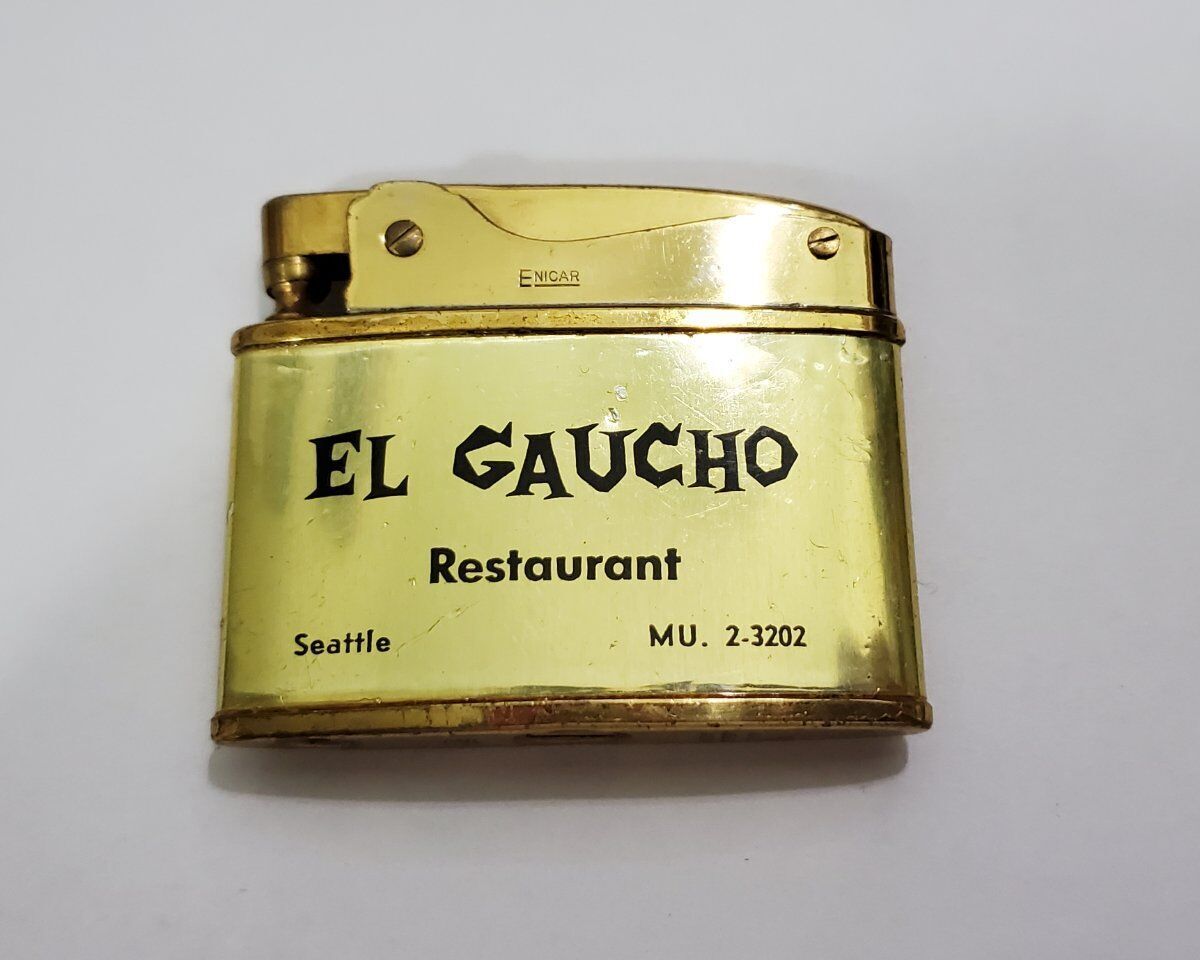 Vintage El Gaucho Restaurant Lighter Seattle WA Gold Tone 1950s