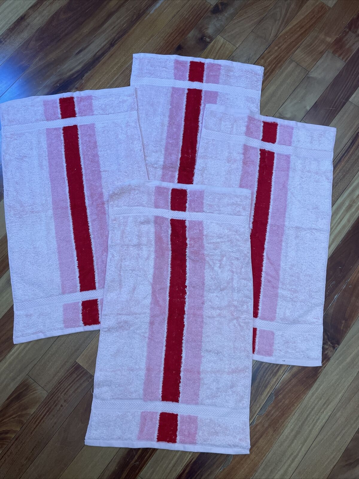 Vintage Sears Best Superplush Made In USA  Face Hand Towels NEW Pink & Red Soft