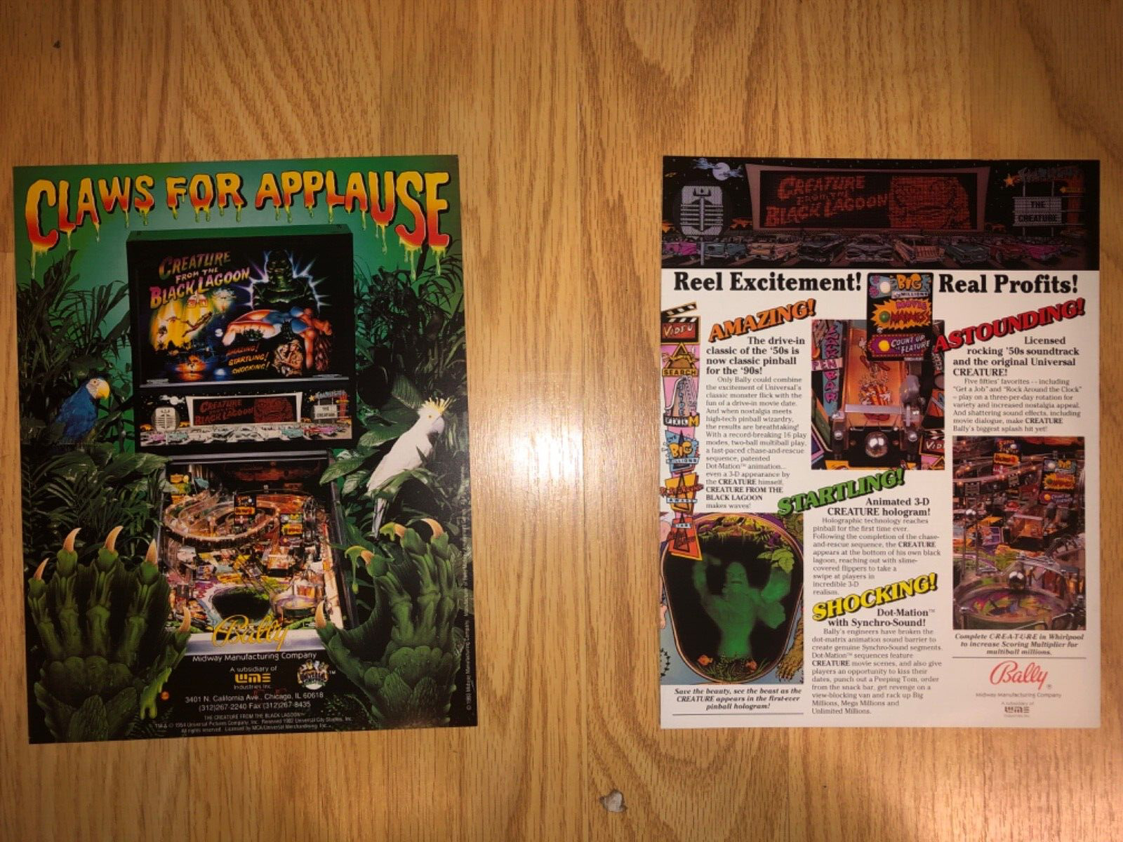 Lot of 2- Bally CREATURE FROM THE BLACK LAGOON - ORIGINAL PINBALL FLYERS 1993