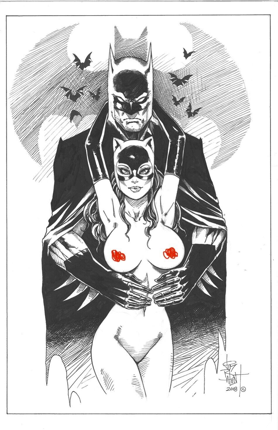 JIM BALENT original art Batman Catwoman Commission Dc Comics