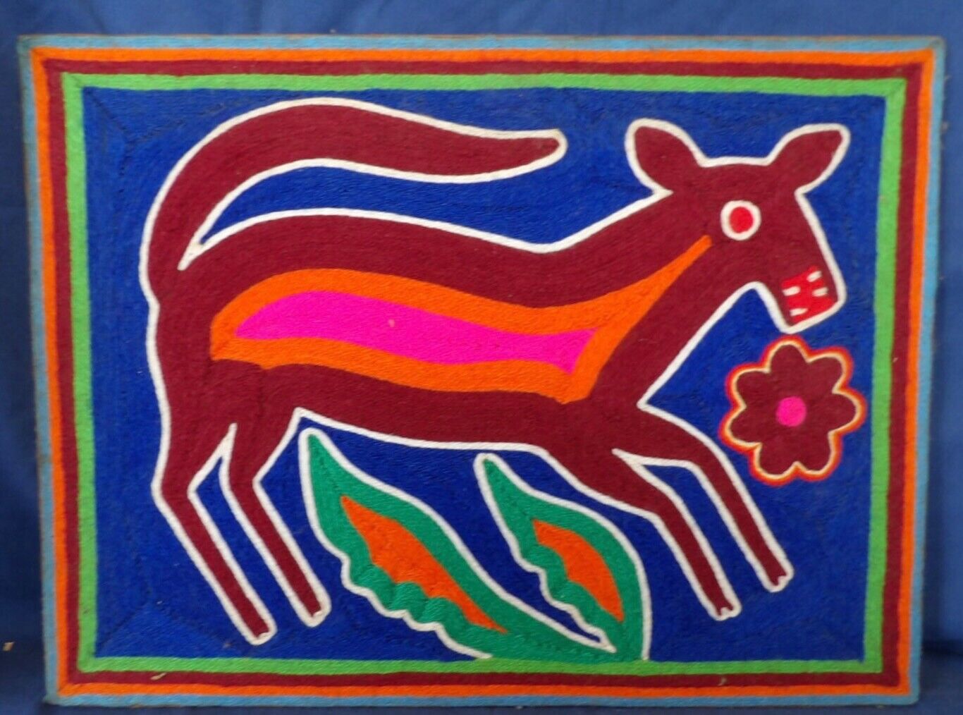 Folk Art Huichol Indian Peyote Yarn Painting - Running Dog  #7