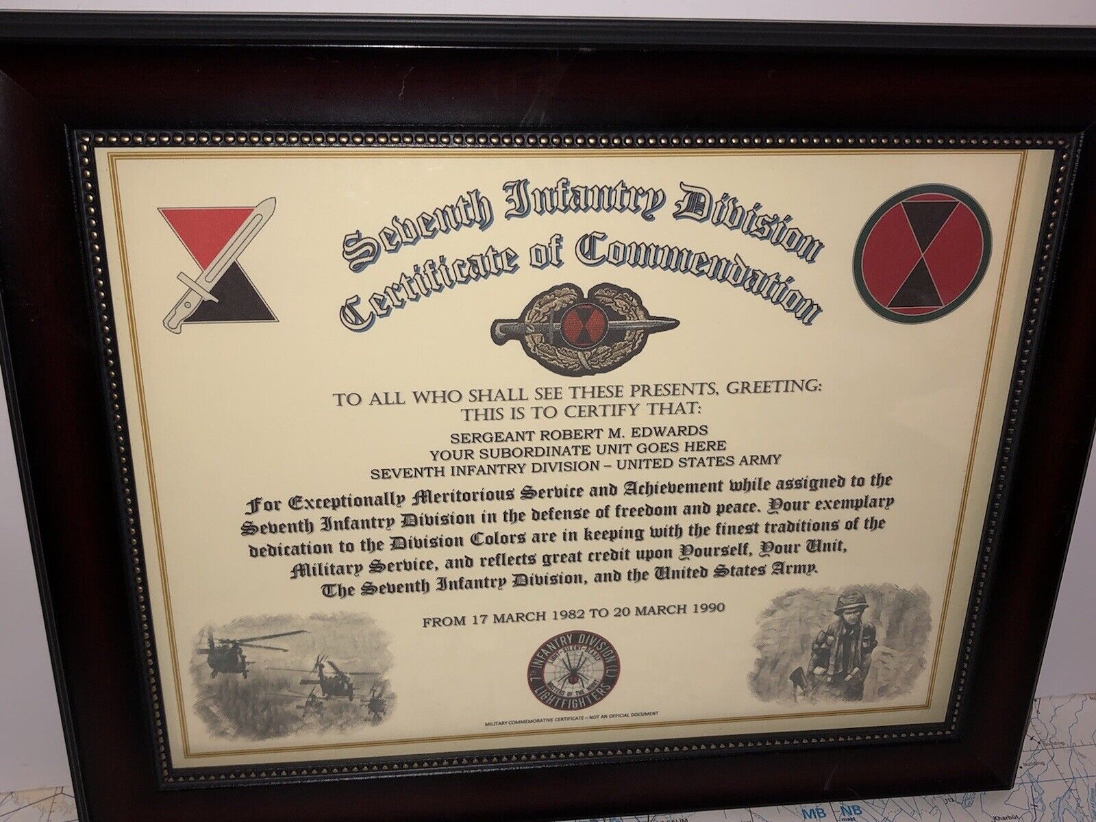 7TH INFANTRY DIVISION / COMMEMORATIVE - CERTIFICATE OF COMMENDATION