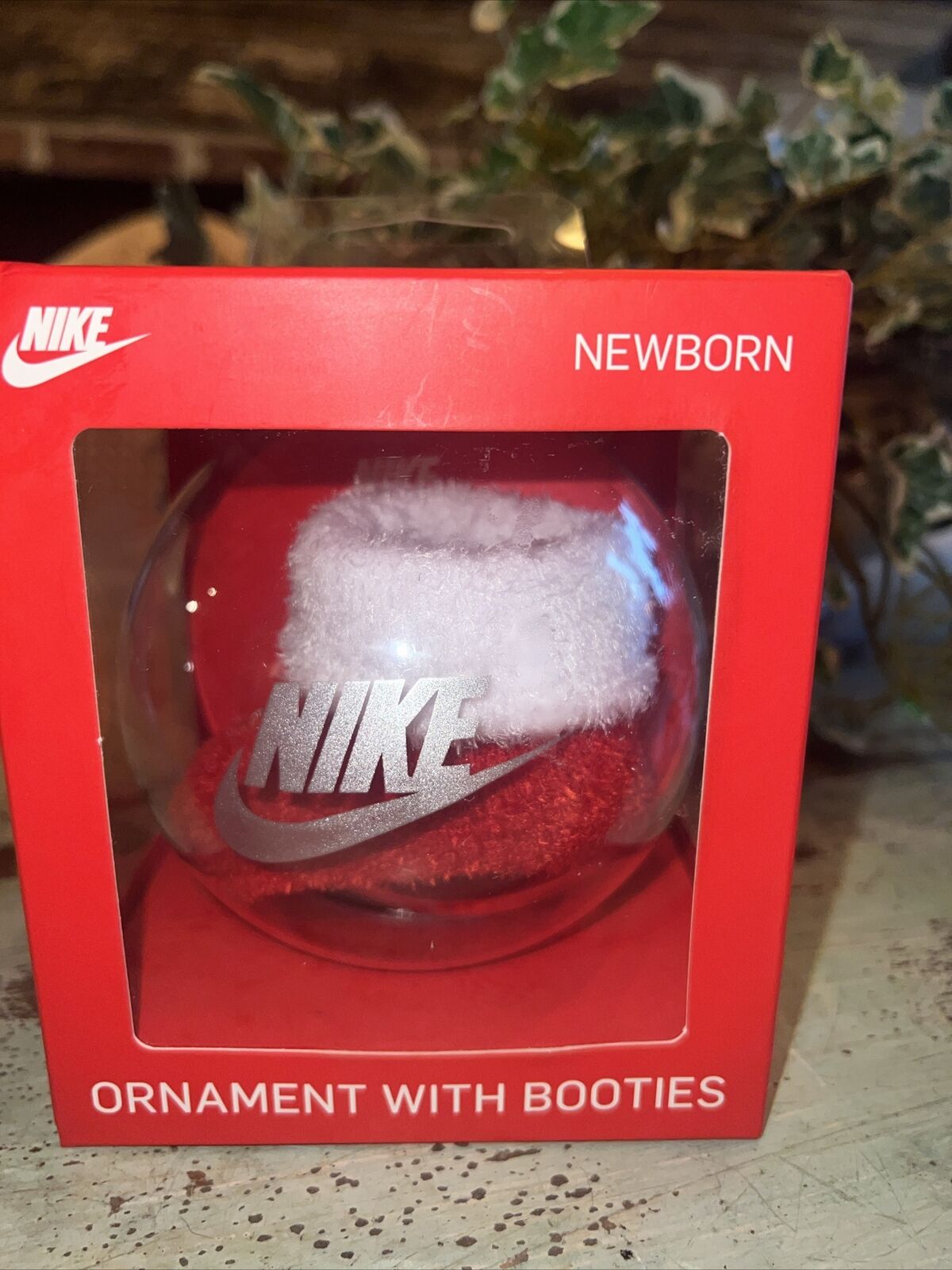 Nike Christmas Ornament Newborn Booties Red White Silver Nike Logo 0-6 Months