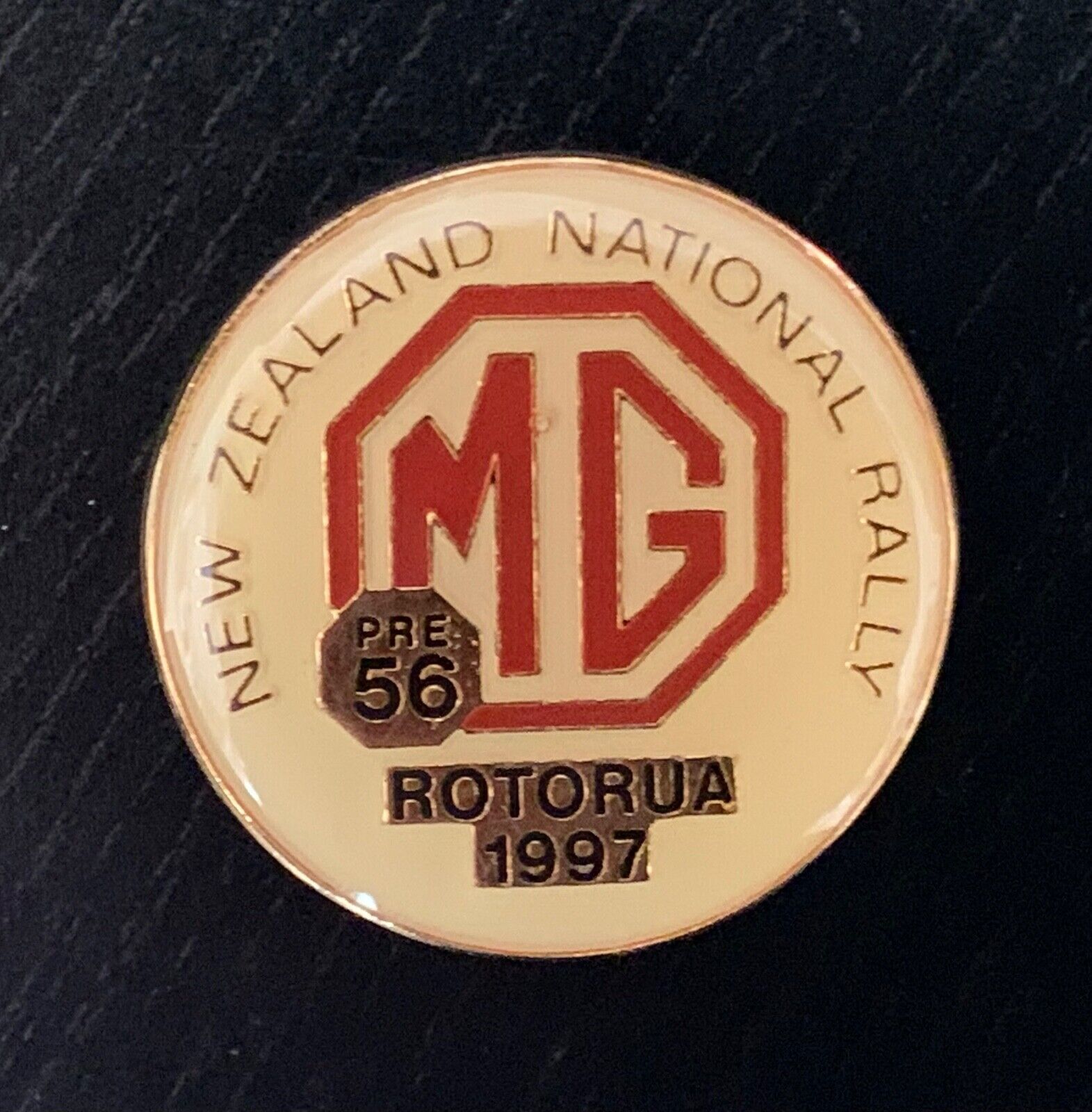 Vtg MG Emblem Button Metal Badge New Zealand National Rally PRE 56 Rotorua 1997