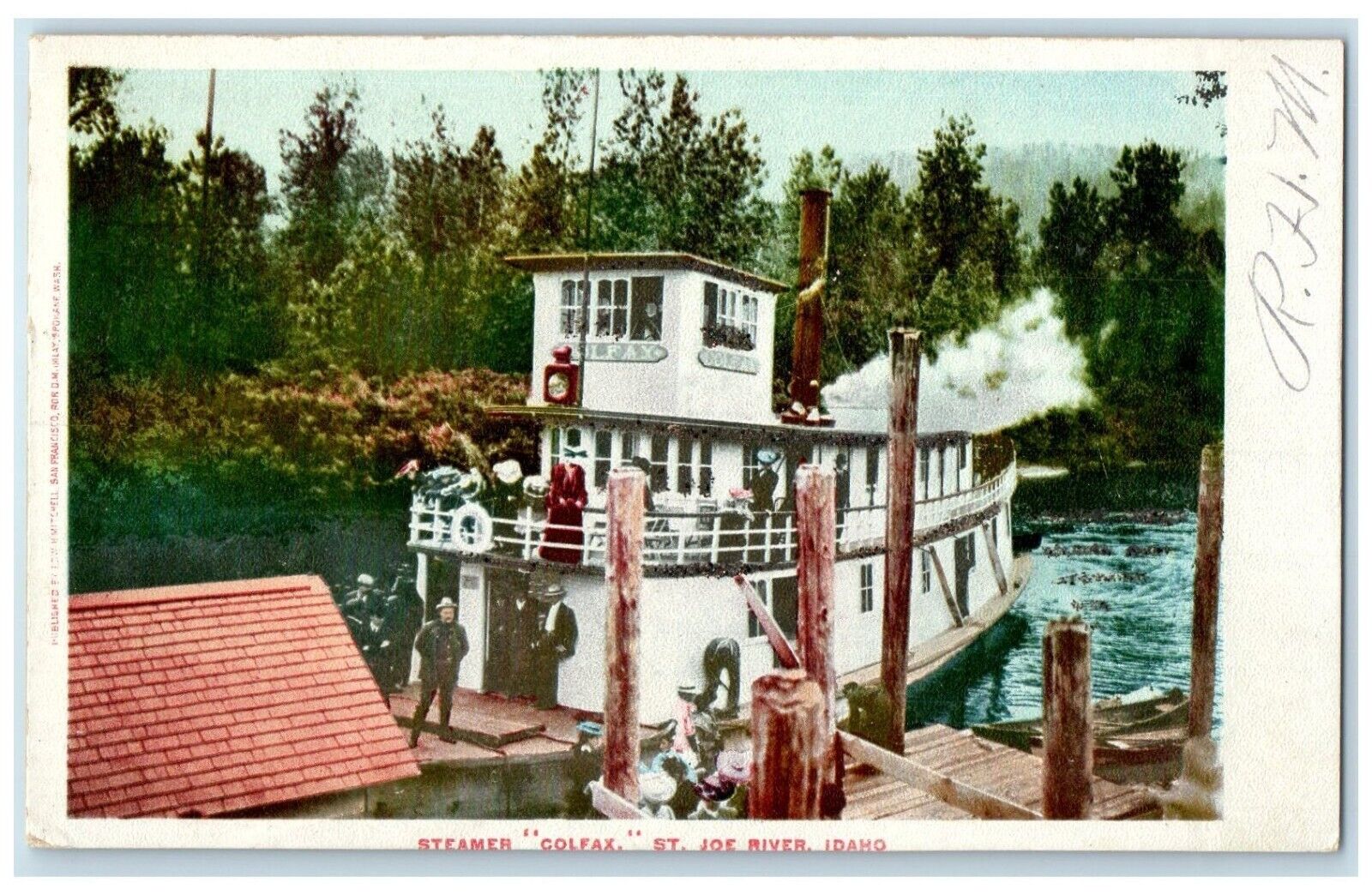 c1905 Steamer Colfax Ferry Ship Dock Port St. Joe River Idaho Vintage Postcard