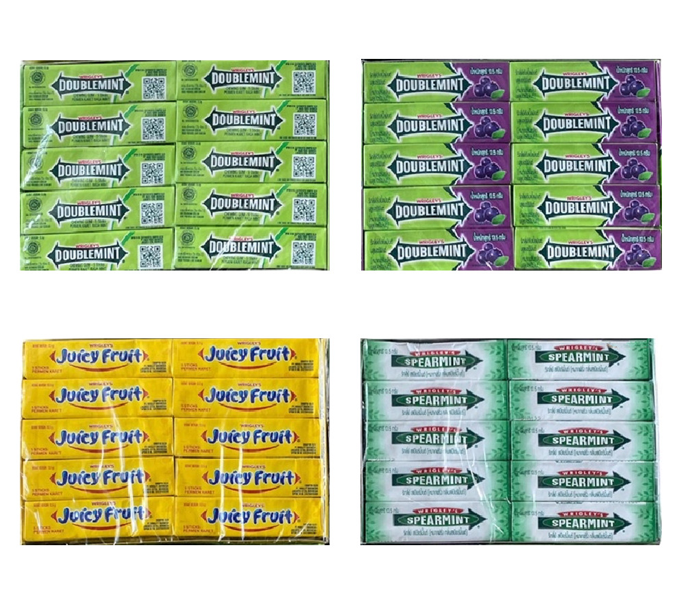 Wrigley's Chewing Gum Double mint, Blueberry, Spearmint,Juicy Fruit Bubble Gum