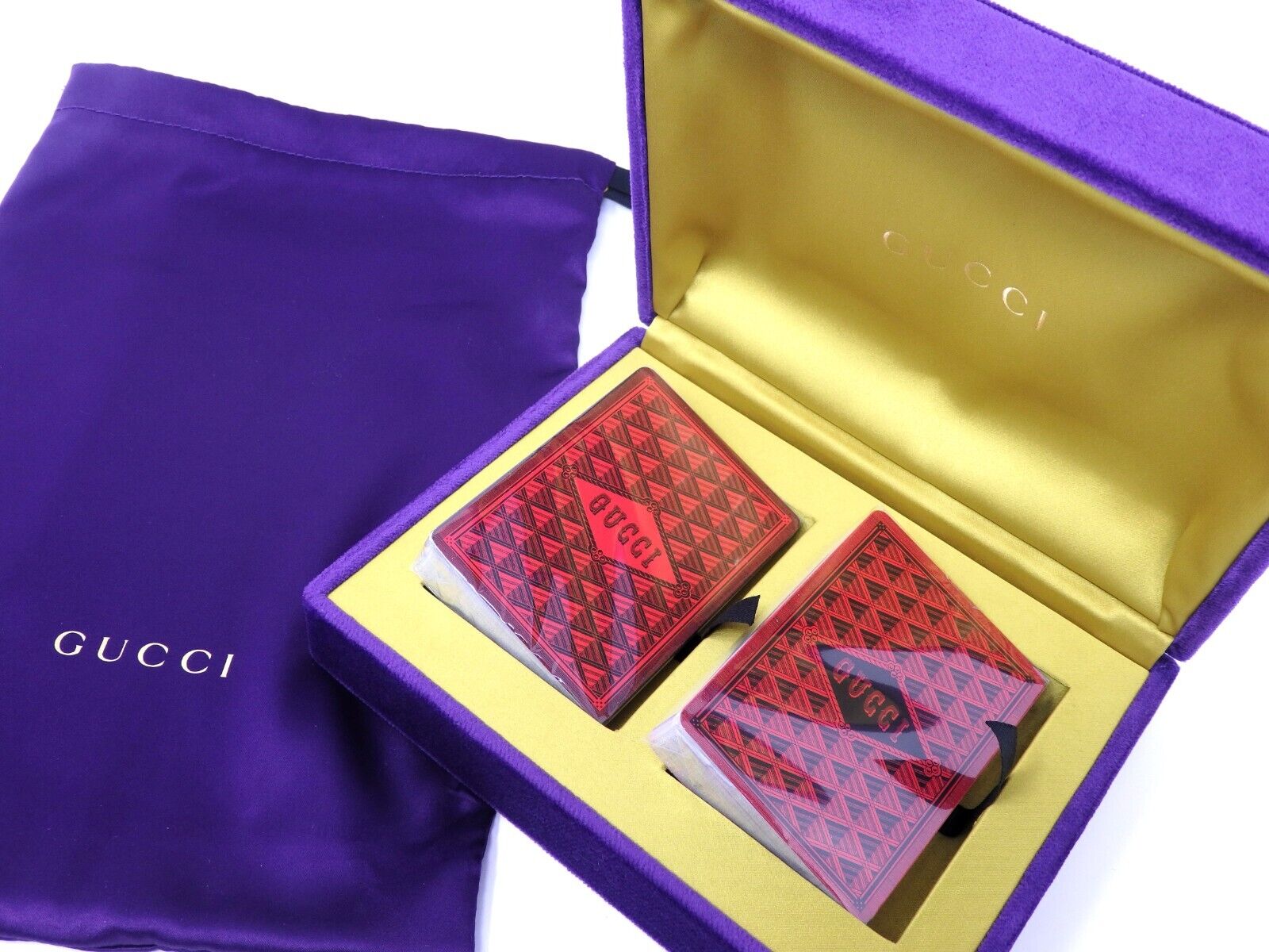 GUCCI 2 Deck Playing Cards Trump Game Auth with Purple Luxury Box Drawstring Bag