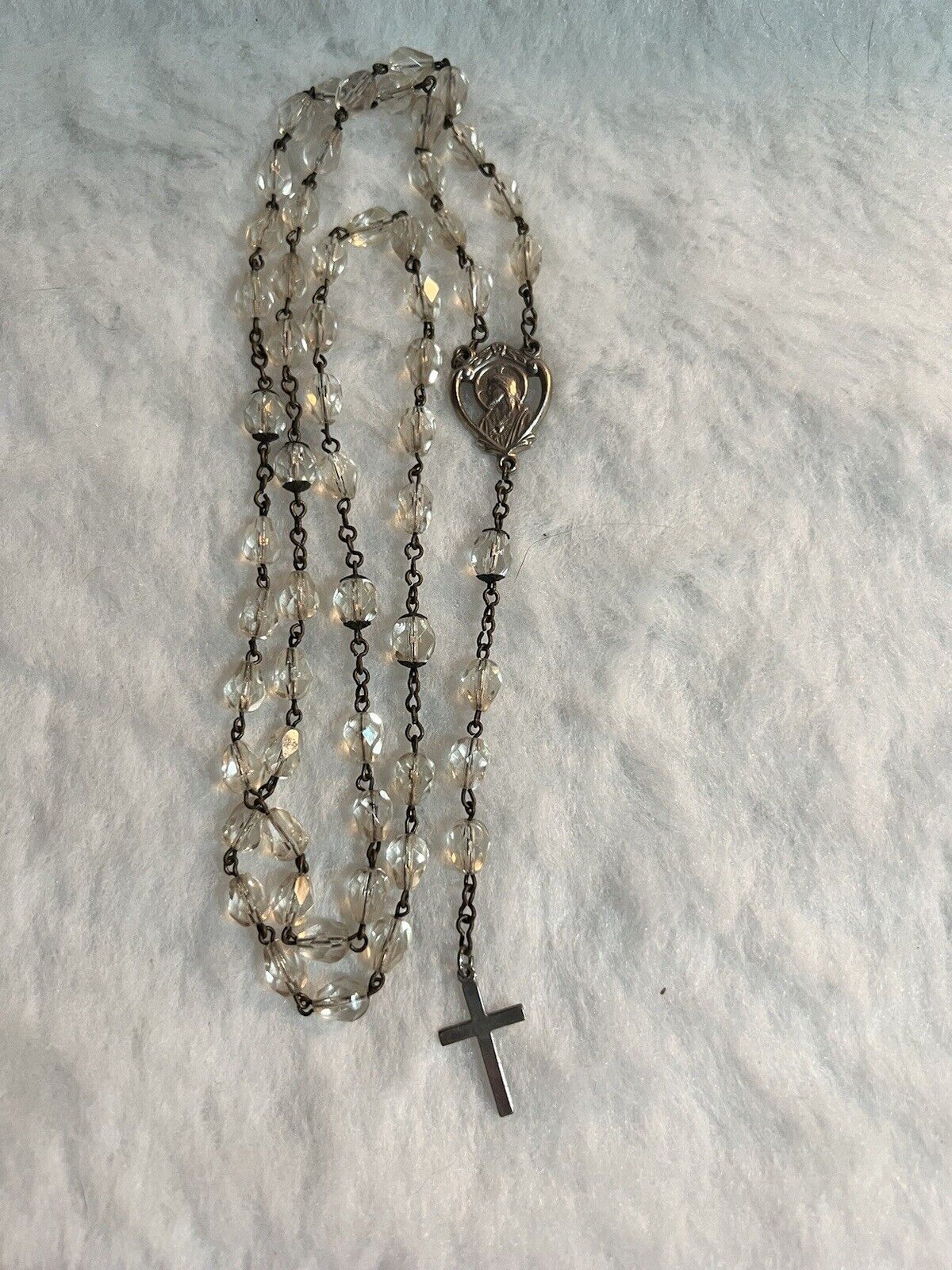 Antique AB Faceted Crystal Catholic Rosary