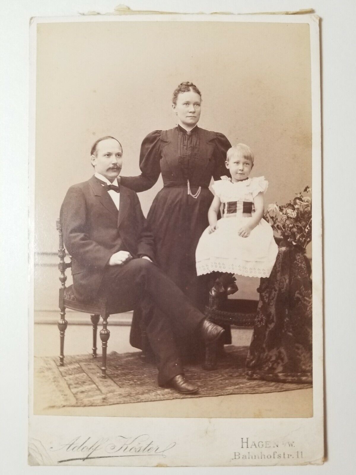 Antique Victorian Sepia Cabinet Photo Card Stately Looking German Family c. 1890