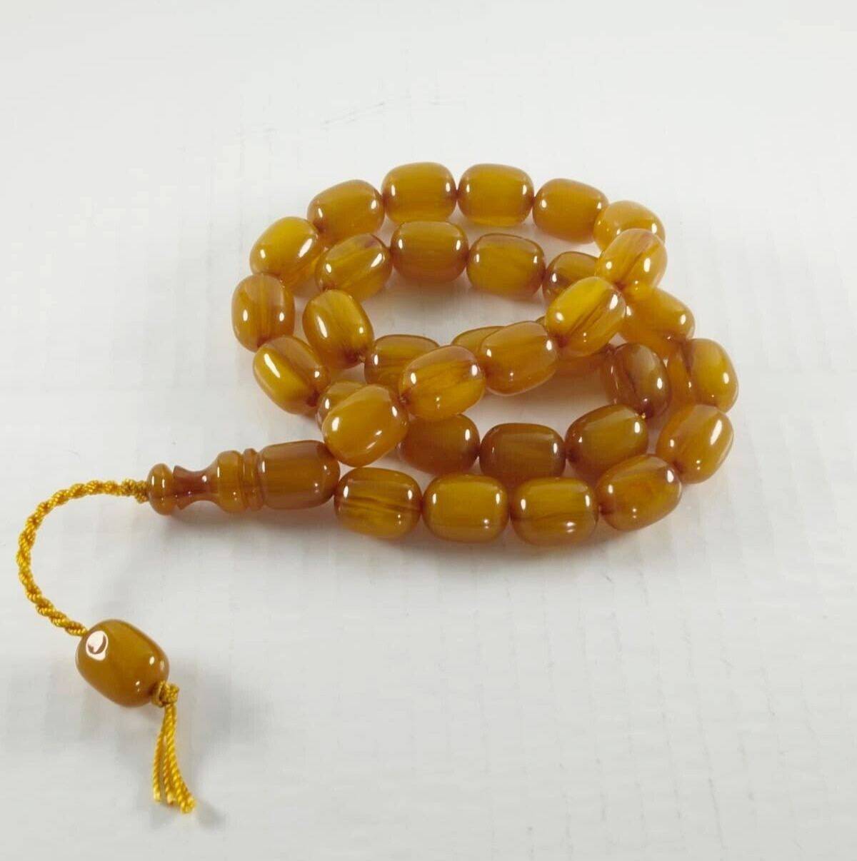 Baltic Amber Egg Yolk Islamic Prayer Large butterscotch33 Beads Rosary Rare 81gr